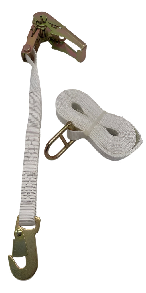 15' X 1" White Tent Ratchet Strap with flat snap hook