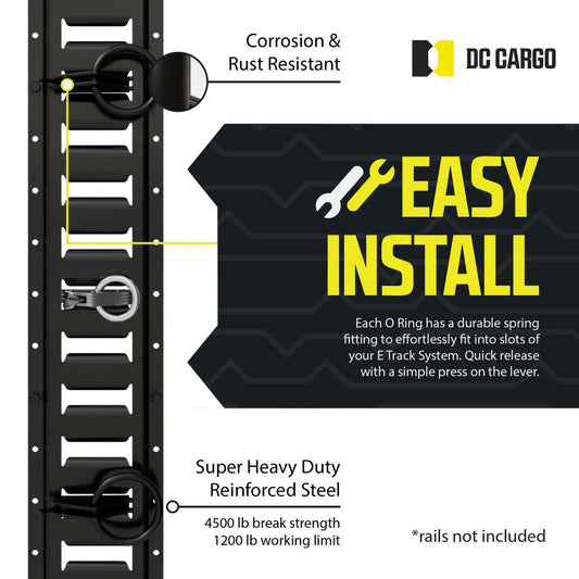 2" E track O-Ring Tie-down, Standard Duty - 1,500 lbs.