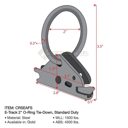 2" E track O-Ring Tie-down, Standard Duty - 1,500 lbs.