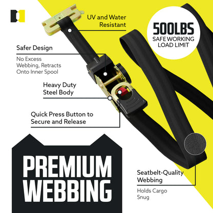 1 inch x 6 ft E track Retractable Ratchet Straps