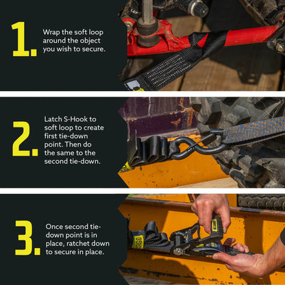 Ratchet Tie-Down Kit 1 inch x 15 ft strap and soft loops