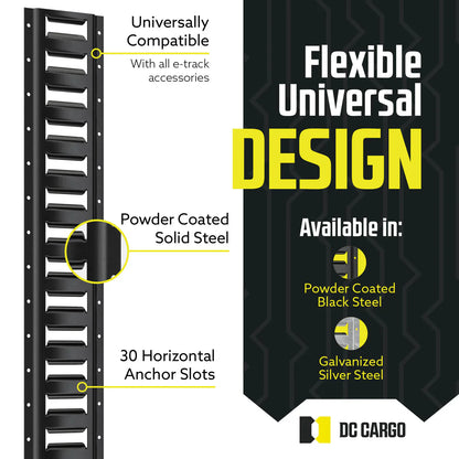 Black Powder-coated Horizontal E track Tie-down Rail