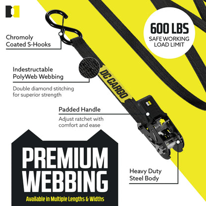 Ratchet Tie-Down Kit 1 inch x 15 ft strap and soft loops