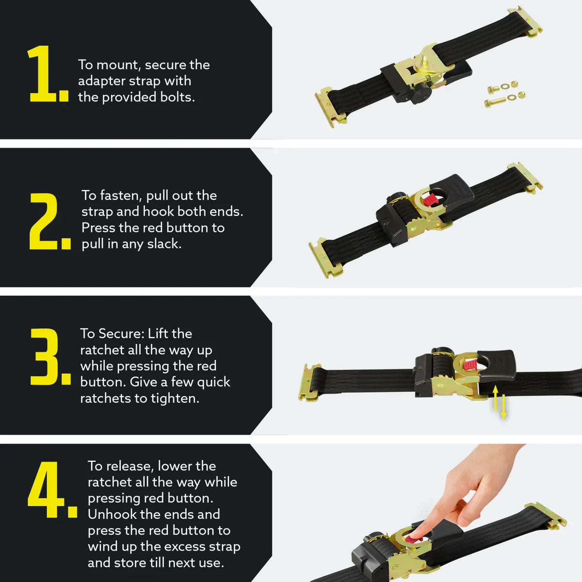 2" x 10 ft E track Retractable Ratchet Straps