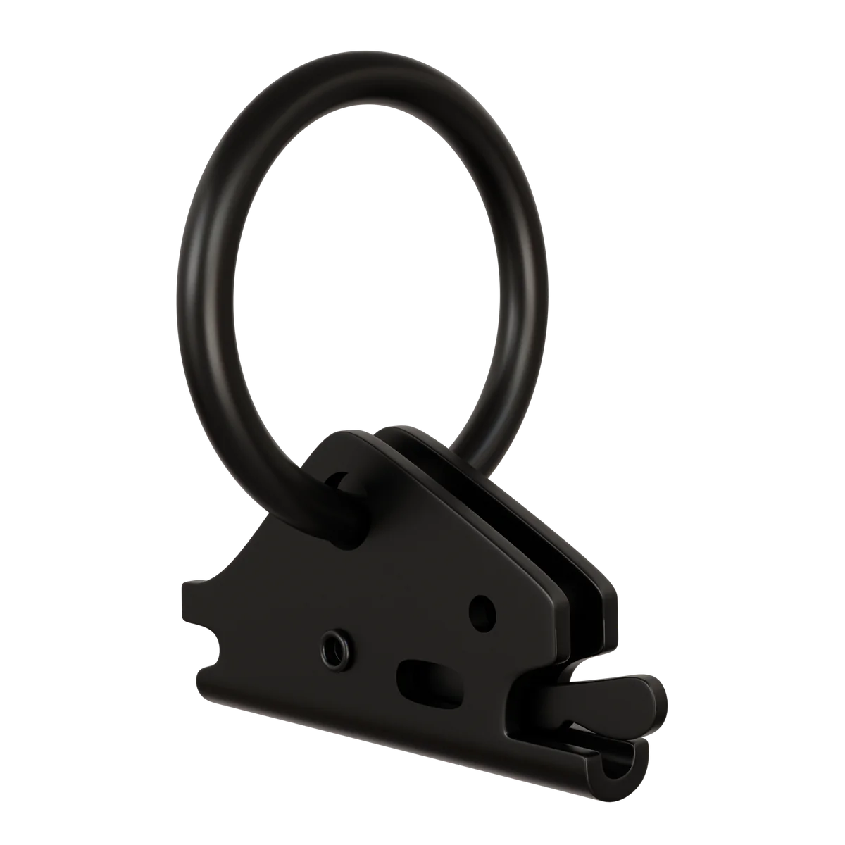 Black metal ring with a clasp on a white background