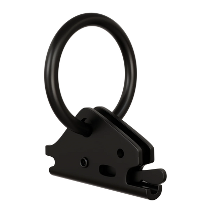 Black metal ring with a clasp on a white background