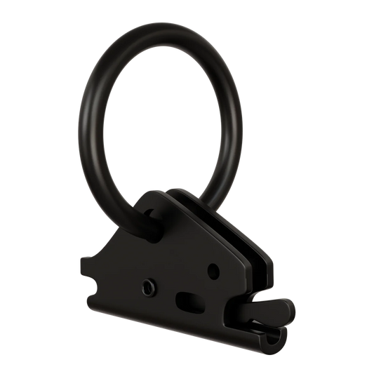 Black metal ring with a clasp on a white background
