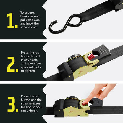 1 inch X 10 ft Retractable Ratchet Straps
