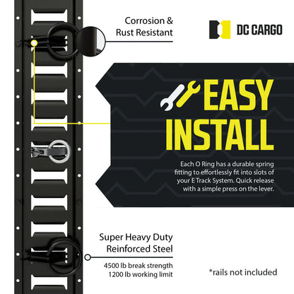 2" E track O-Ring Tie-down, Standard Duty - 1,500 lbs.